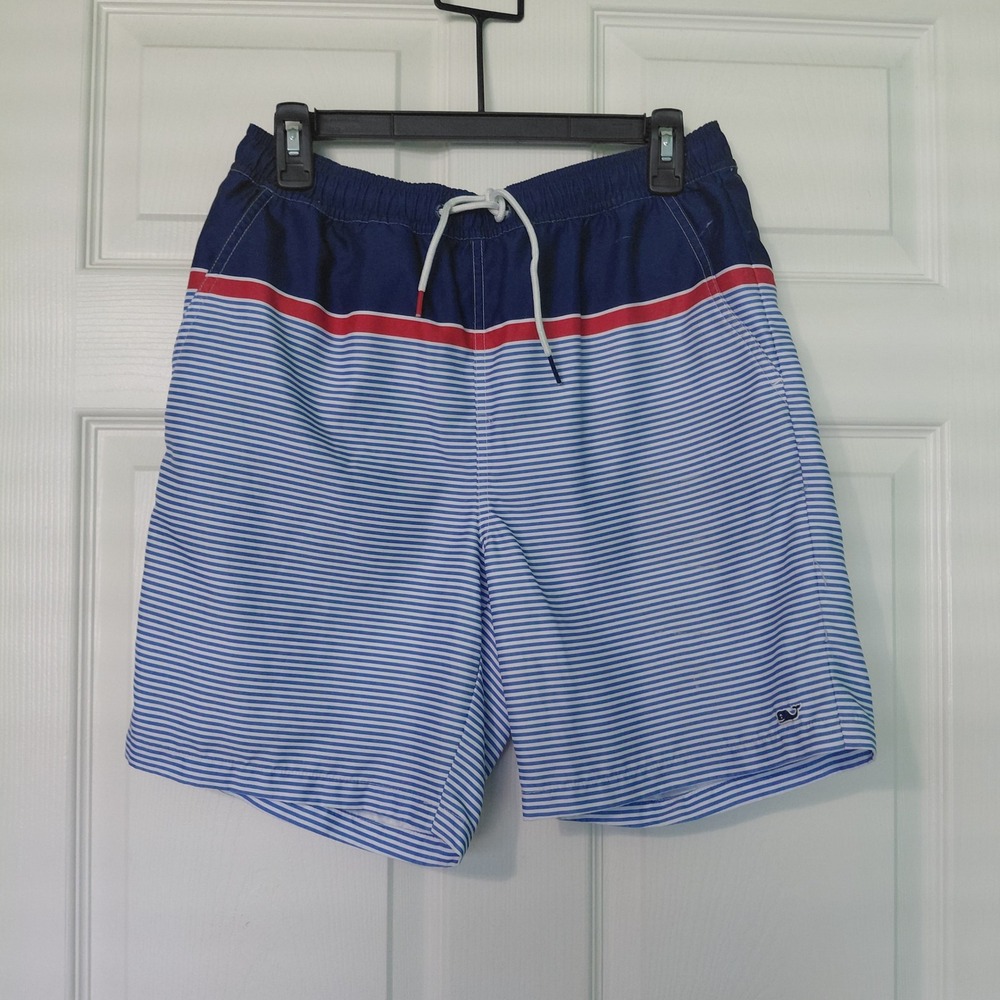 Vineyard Vines Target Mens Swim Trunks Blue White Striped Board Shorts Small